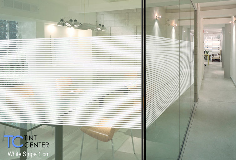White stripe decorative film on office glass