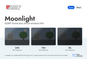 ASWF Moonlight home and office window film (dyed, black): 3 shades from 25% to 5% VLT