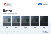 ASWF Retro car window film (dyed, charcoal): 5 shades from 50% to 5% VLT