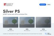 ASWF Silver PS home and office window film (metallized, silver): 3 shades from 50% to 20% VLT
