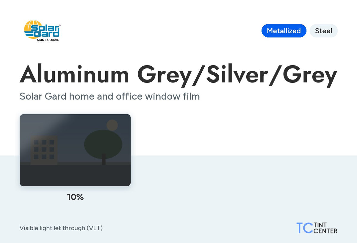 Solar Gard Aluminum Grey/Silver/Grey home and office window film (metallized, steel): 10% VLT