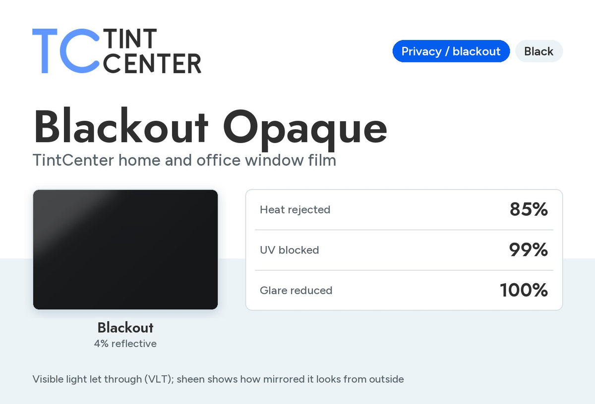 TintCenter Blackout Opaque home and office window film (privacy / blackout, black): no see-through view