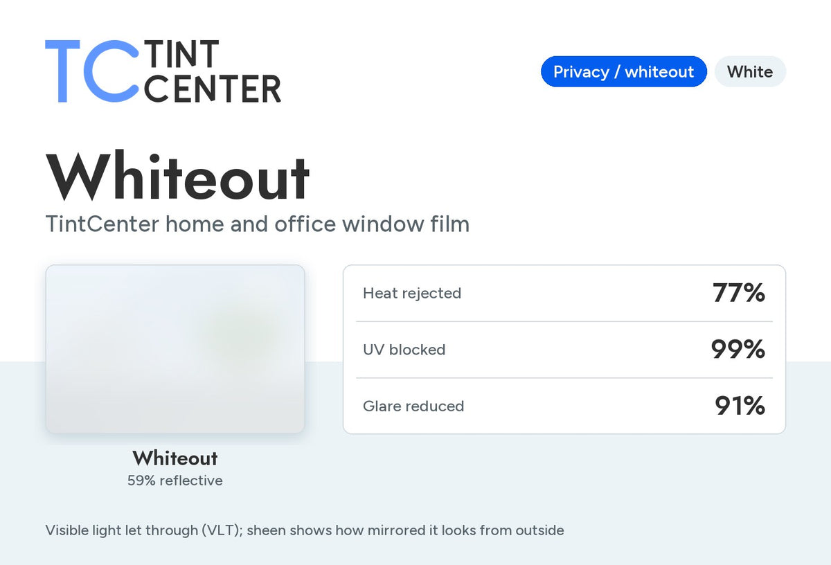 TintCenter Whiteout home and office window film (privacy / whiteout, white): no see-through view